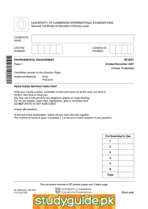 UNIVERSITY OF CAMBRIDGE INTERNATIONAL EXAMINATIONS General Certificate of Education Ordinary Level 5014/01