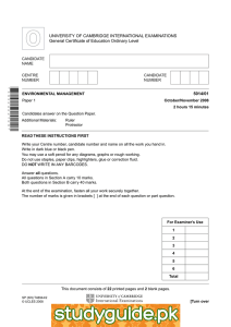 UNIVERSITY OF CAMBRIDGE INTERNATIONAL EXAMINATIONS General Certificate of Education Ordinary Level 5014/01