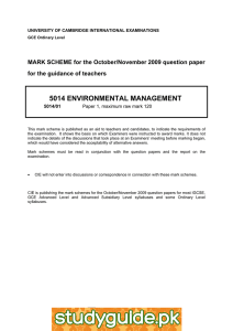 5014 ENVIRONMENTAL MANAGEMENT MARK SCHEME for the October/November 2009 question paper
