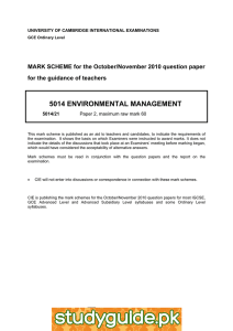 5014 ENVIRONMENTAL MANAGEMENT  MARK SCHEME for the October/November 2010 question paper