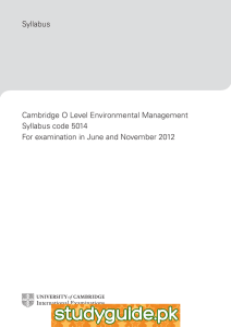 Syllabus Cambridge O Level Environmental Management Syllabus code 5014