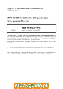 5038 AGRICULTURE  MARK SCHEME for the May/June 2009 question paper