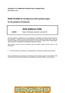 5038 AGRICULTURE  MARK SCHEME for the May/June 2010 question paper