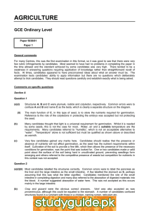 AGRICULTURE GCE Ordinary Level