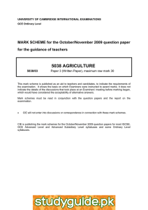 5038 AGRICULTURE  MARK SCHEME for the October/November 2009 question paper
