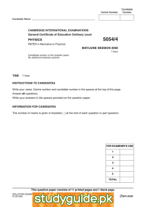 5054/4 PHYSICS MAY/JUNE SESSION 2002