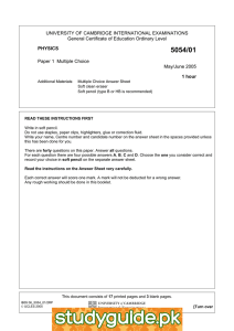 UNIVERSITY OF CAMBRIDGE INTERNATIONAL EXAMINATIONS General Certificate of Education Ordinary Level PHYSICS