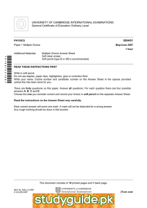 UNIVERSITY OF CAMBRIDGE INTERNATIONAL EXAMINATIONS General Certificate of Education Ordinary Level  5054/01