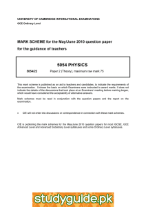 5054 PHYSICS  MARK SCHEME for the May/June 2010 question paper