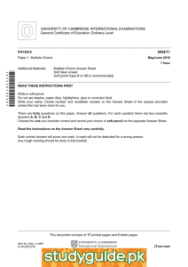 UNIVERSITY OF CAMBRIDGE INTERNATIONAL EXAMINATIONS General Certificate of Education Ordinary Level  5054/11