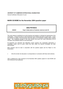MARK SCHEME for the November 2004 question paper  5054 PHYSICS