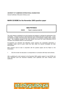 MARK SCHEME for the November 2005 question paper  5054 PHYSICS