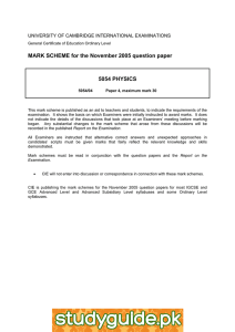 MARK SCHEME for the November 2005 question paper  5054 PHYSICS
