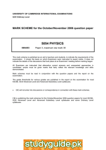 5054 PHYSICS  MARK SCHEME for the October/November 2006 question paper