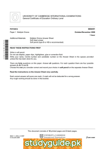 UNIVERSITY OF CAMBRIDGE INTERNATIONAL EXAMINATIONS General Certificate of Education Ordinary Level  5054/01