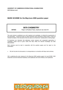 5070 CHEMISTRY  MARK SCHEME for the May/June 2008 question paper