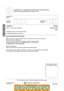 UNIVERSITY OF CAMBRIDGE INTERNATIONAL EXAMINATIONS General Certificate of Education Ordinary Level 5070/43