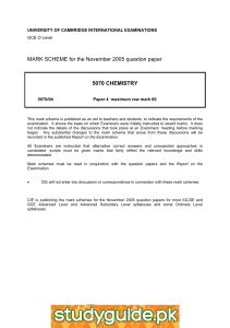 MARK SCHEME for the November 2005 question paper 5070 CHEMISTRY