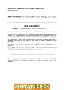 5070 CHEMISTRY  MARK SCHEME for the October/November 2006 question paper