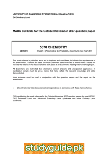 5070 CHEMISTRY  MARK SCHEME for the October/November 2007 question paper