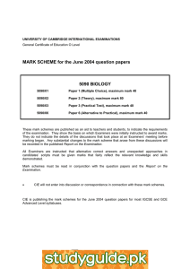 MARK SCHEME for the June 2004 question papers  5090 BIOLOGY