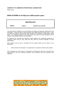 MARK SCHEME for the May/June 2006 question paper  5090 BIOLOGY