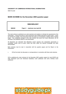 MARK SCHEME for the November 2005 question paper  5090 BIOLOGY
