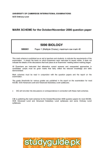 5090 BIOLOGY  MARK SCHEME for the October/November 2006 question paper
