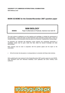 5090 BIOLOGY  MARK SCHEME for the October/November 2007 question paper