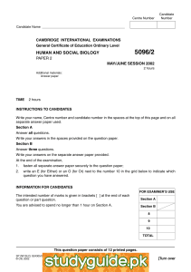 5096/2 HUMAN AND SOCIAL BIOLOGY PAPER 2 MAY/JUNE SESSION 2002