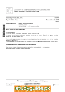 UNIVERSITY OF CAMBRIDGE INTERNATIONAL EXAMINATIONS General Certificate of Education Ordinary Level  5125/01