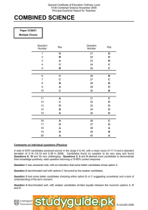 General Certificate of Education Ordinary Level 5129 Combined Science November 2009
