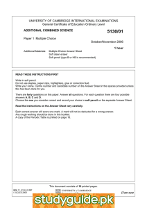 UNIVERSITY OF CAMBRIDGE INTERNATIONAL EXAMINATIONS General Certificate of Education Ordinary Level