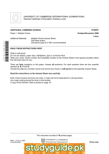 UNIVERSITY OF CAMBRIDGE INTERNATIONAL EXAMINATIONS General Certificate of Education Ordinary Level  5130/01