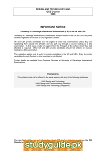 IMPORTANT NOTICE DESIGN AND TECHNOLOGY 6043 GCE O Level 2008