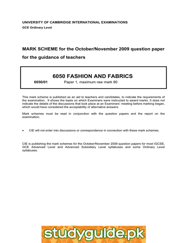 6050 FASHION AND FABRICS for the guidance of teachers