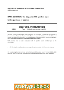 6065 FOOD AND NUTRITION  for the guidance of teachers