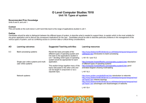 O Level Computer Studies 7010 Unit 10: Types of system