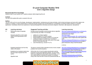 O Level Computer Studies 7010 Unit 4: Algorithm design
