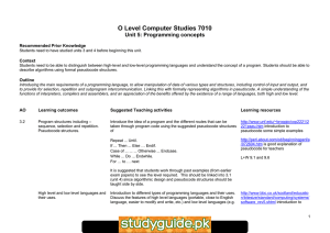 O Level Computer Studies 7010 Unit 5: Programming concepts