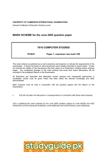 MARK SCHEME for the June 2005 question paper  7010 COMPUTER STUDIES 7010/01