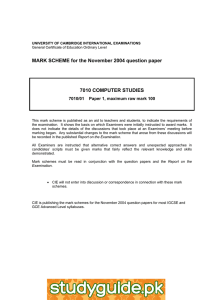 MARK SCHEME for the November 2004 question paper 7010 COMPUTER STUDIES