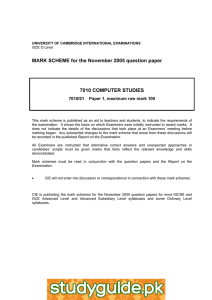 MARK SCHEME for the November 2005 question paper 7010 COMPUTER STUDIES