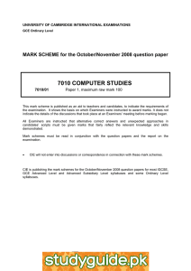 7010 COMPUTER STUDIES  MARK SCHEME for the October/November 2008 question paper