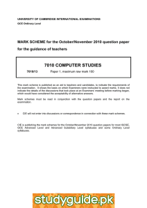 7010 COMPUTER STUDIES  MARK SCHEME for the October/November 2010 question paper