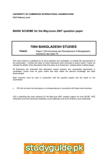 7094 BANGLADESH STUDIES  MARK SCHEME for the May/June 2007 question paper