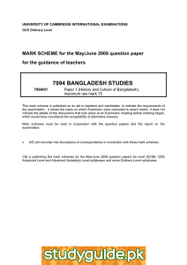 7094 BANGLADESH STUDIES  MARK SCHEME for the May/June 2009 question paper