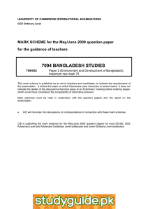 7094 BANGLADESH STUDIES  MARK SCHEME for the May/June 2009 question paper