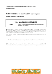 7094 BANGLADESH STUDIES  MARK SCHEME for the May/June 2010 question paper