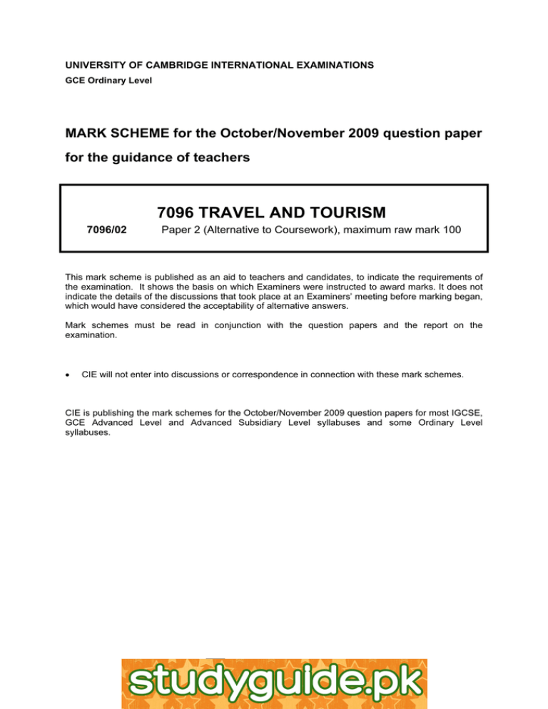 coursework travel and tourism
